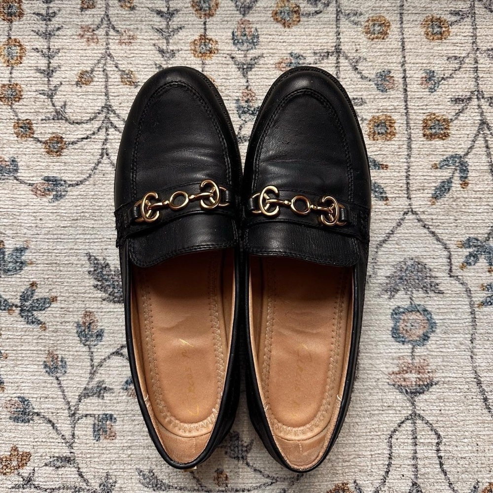 Sam Edelman Black Loafers with Gold Accents